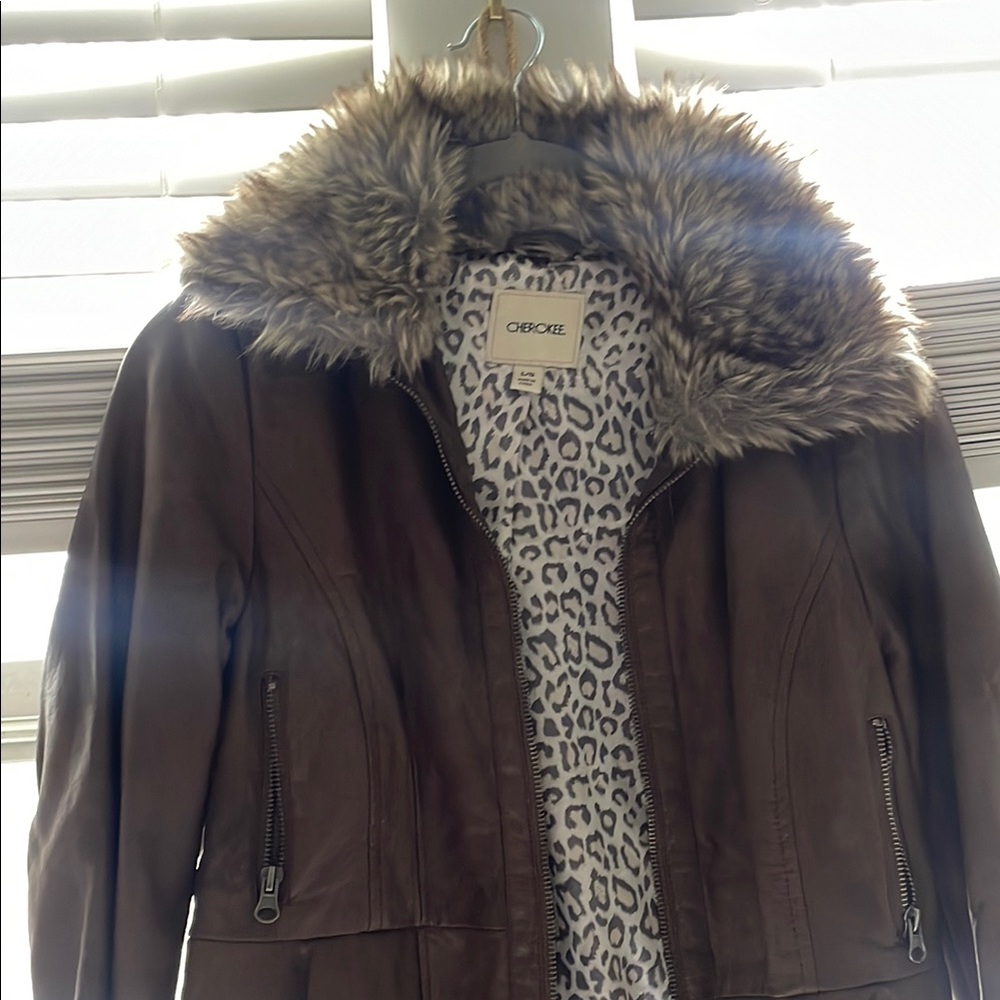 Brown Faux Fur Collar Jacket - Picture 2 of 4